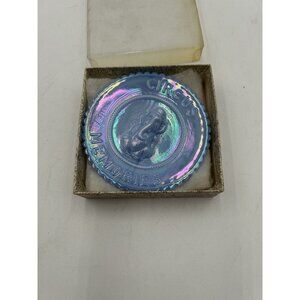1983 SUMMIT Glass ELEPHANT Plate 3.5" Blue  SLAG Iridescent Circus Memories